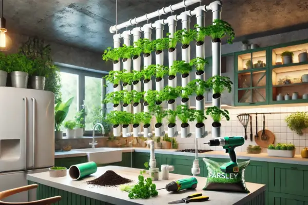 Crie uma Plantação Suspensa de Salsinha em Tubos de PVC na Cozinha