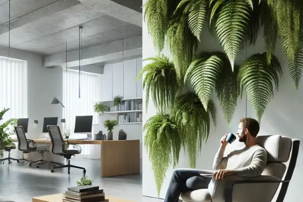 Descubra a Leveza do Design Biofílico com Samambaia Americana em Paredes Vivas