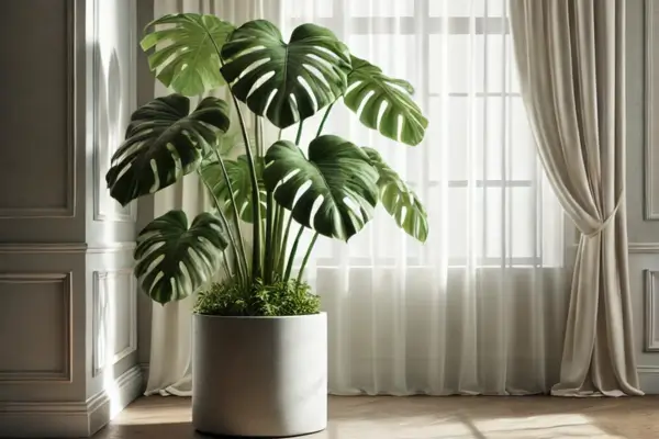 Costela de Adão com Iluminação Filtrada para um Ambiente Tropical Moderno